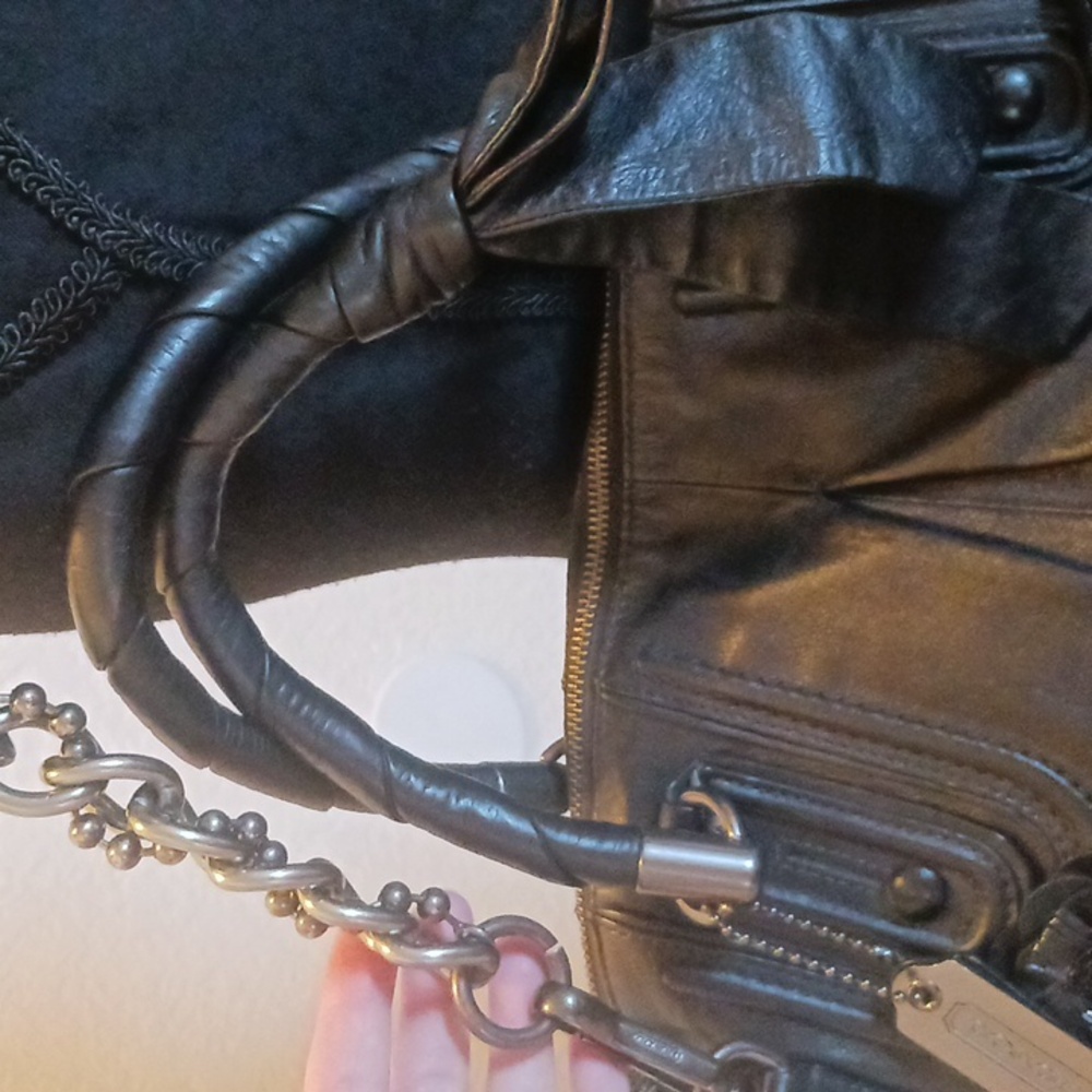 Coach Limited Edition Coach Sophia Black Leather Gunmetal Studs Bag MSRP $795 - Picture 6 of 16